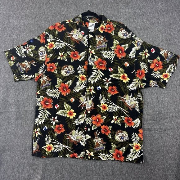 Vintage Warner Bros Studio Store Short Sleeve Button Up Shirt Size L Pool Sharks - Picture 1 of 12